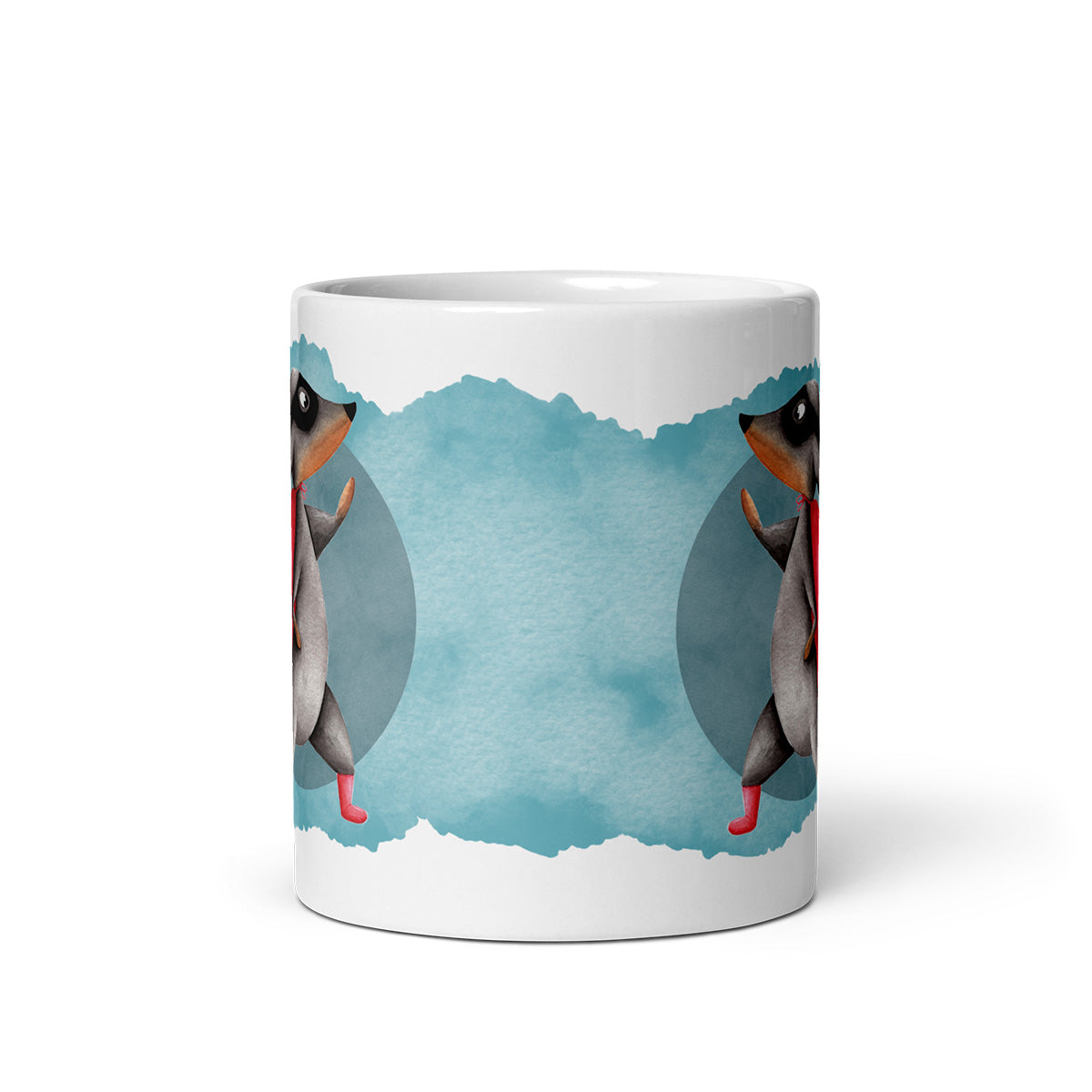 White Mug with a Dachshund wearing a cape watercolor Illustration print 11oz