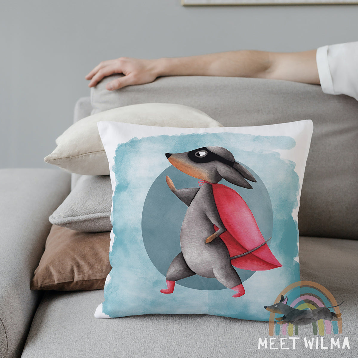 Pillowcase "Superdachshund" Watercolor