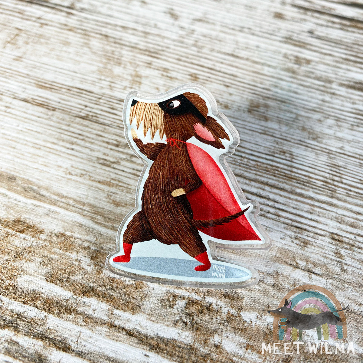 Acrylic Pin "Superdachshund" Wire-haired Dachshund